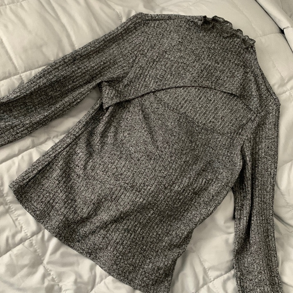 Grey long sleeve cut out turtle neck top